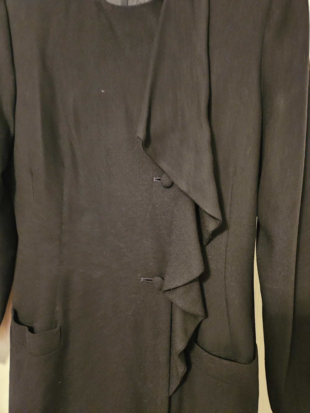 Kasper Black Long Sleeve Ruffled Front Dress